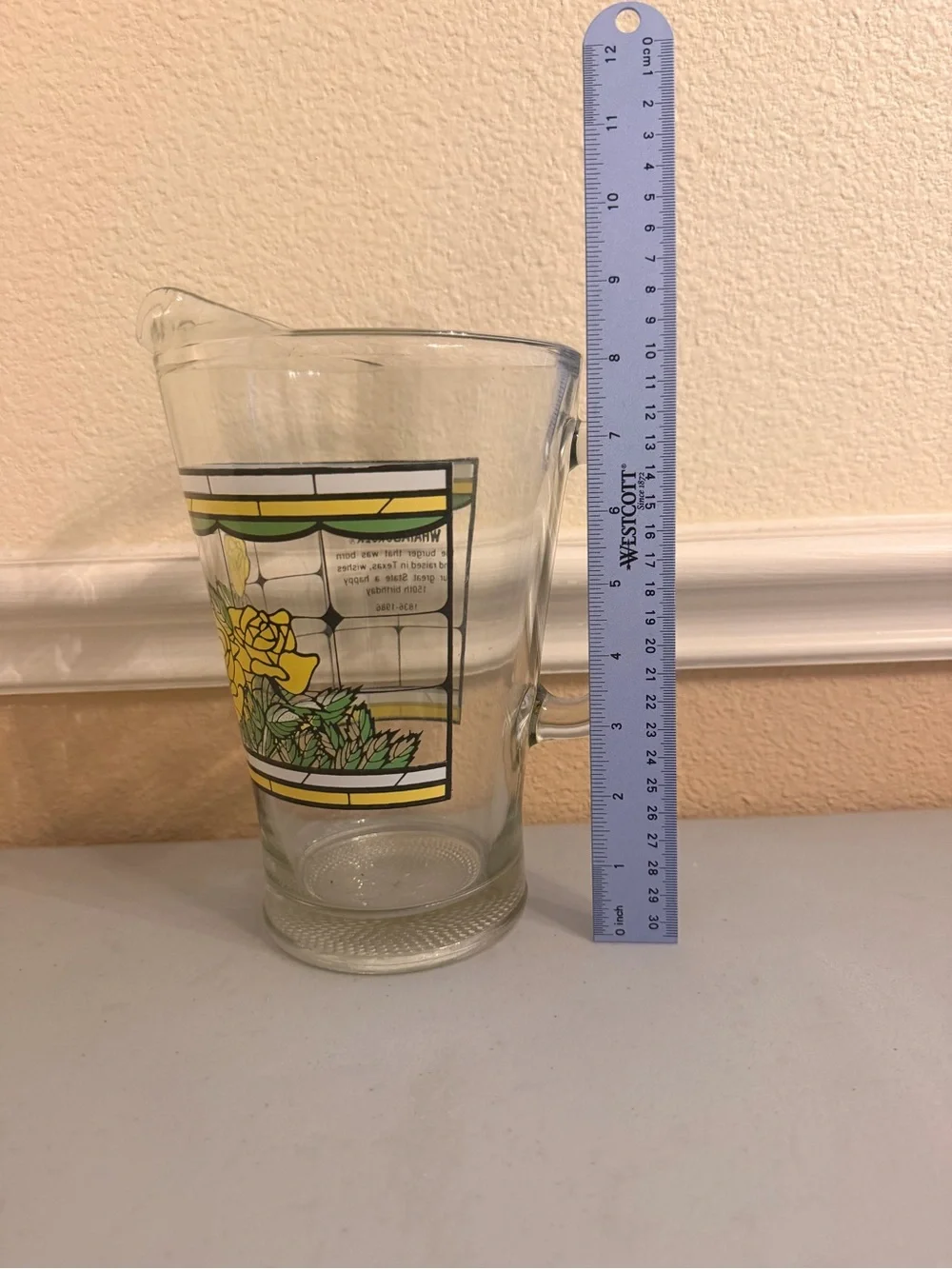 Vintage 1986 Whataburger Glass Tea Pitcher